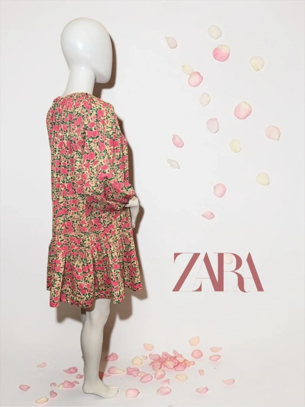 Zara Pink and Green Floral Voluminous Puff Shoulder Mini Dress - Size S NWOT
